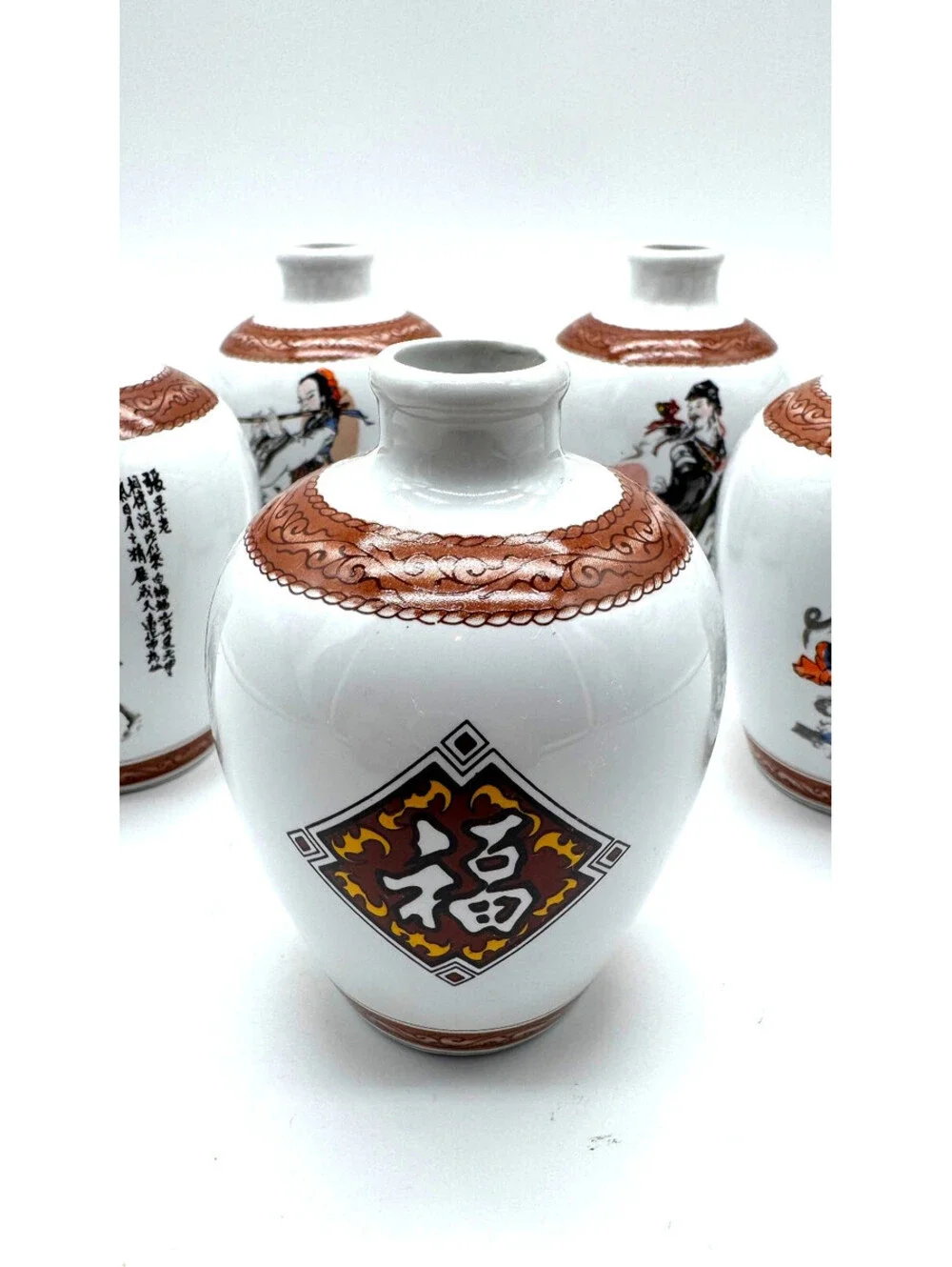 Vintage Taiwan Eight Immortals Porcelain Liquor Bottles Set 7/8 ROC - Beautiful